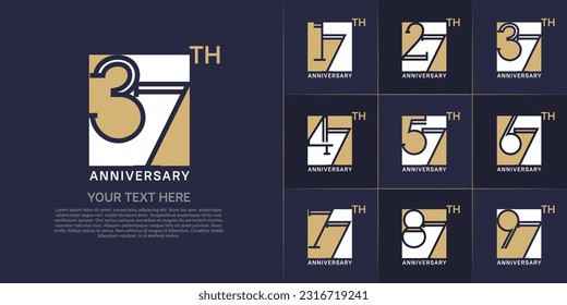 set of anniversary logotype golden and white color in square for special celebration event