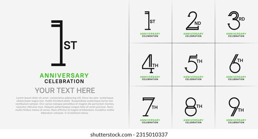 conjunto de logotipos de aniversario color verde y negro para un evento especial de celebración