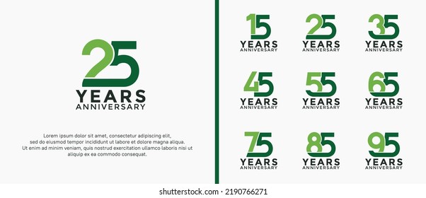 set of anniversary logotype green color on white background for celebration moment svg