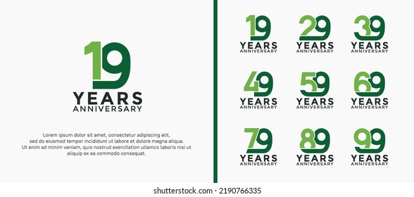 set of anniversary logotype green color on white background for celebration moment