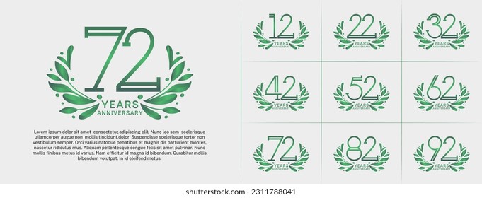 set of anniversary logotype green color and ornament for special celebration event