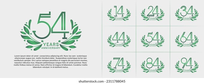 set of anniversary logotype green color and ornament for special celebration event