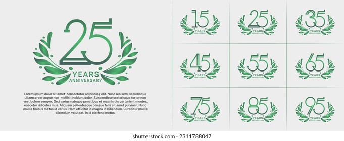 set of anniversary logotype green color and ornament for special celebration event