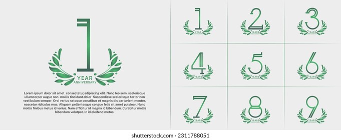 set of anniversary logotype green color and ornament for special celebration event