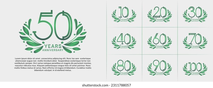 set of anniversary logotype green color and ornament for special celebration event