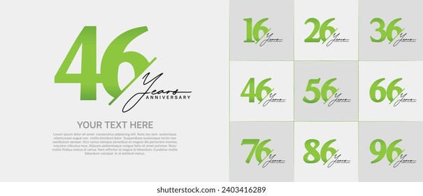 Set of Anniversary Logotype green color with black calligraphy can be use for special day celebration