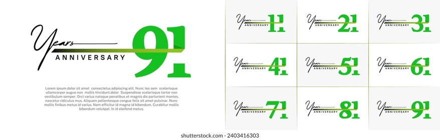 Set of Anniversary Logotype green color with ribbon can be use for special day celebration