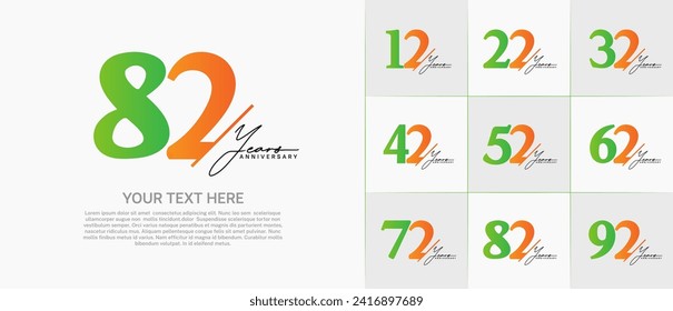 Set of Anniversary Logotype green and orange color with calligraphy can be use for special day celebration