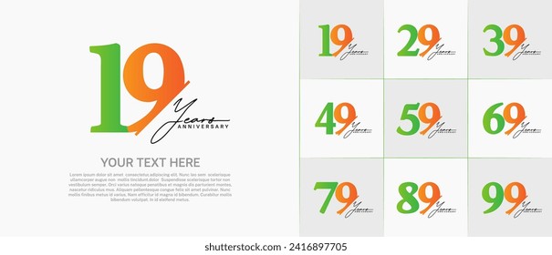 Set of Anniversary Logotype green and orange color with calligraphy can be use for special day celebration