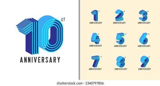 Set of anniversary logotype. Modern colorful anniversary celebration icons design for company profile, booklet, leaflet, magazine, brochure, web, invitation or greeting card. Vector illustration