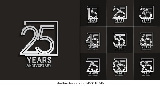 set of anniversary logotype with multiple line style silver color for invitation, greeting card, precious moment, and celebration event