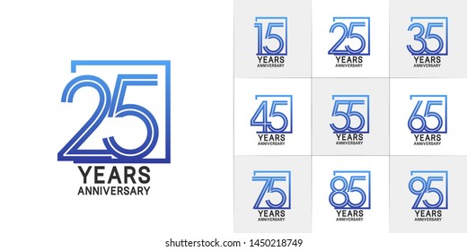 set of anniversary logotype with multiple line style blue color for invitation, greeting card, precious moment, and celebration event