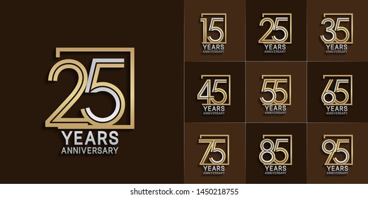 set of anniversary logotype with multiple line style silver and gold color for invitation, greeting card, precious moment, and celebration event