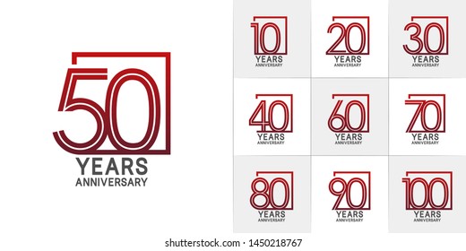 set of anniversary logotype with multiple line style red color for invitation, greeting card, precious moment, and celebration event