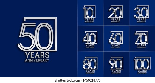 set of anniversary logotype with multiple line style silver color for invitation, greeting card, precious moment, and celebration event