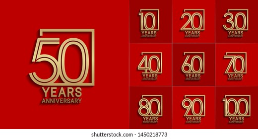 set of anniversary logotype with multiple line style gold color for invitation, greeting card, precious moment, and celebration event