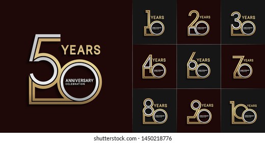 set of anniversary logotype with multiple line style silver and gold color for invitation, greeting card, precious moment, and celebration event