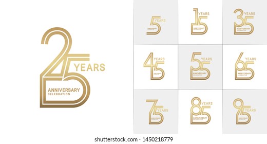 set of anniversary logotype with multiple line style golden color for invitation, greeting card, precious moment, and celebration event