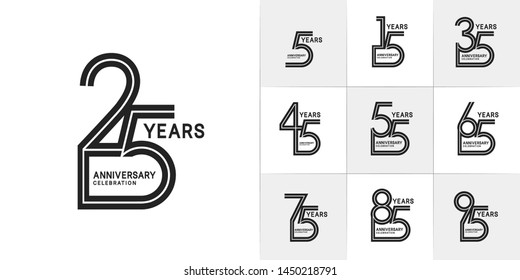 set of anniversary logotype with multiple line style black color for invitation, greeting card, precious moment, and celebration event