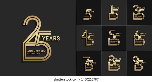 set of anniversary logotype with multiple line style golden color for invitation, greeting card, precious moment, and celebration event
