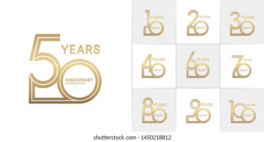 set of anniversary logotype with multiple line style gold color for invitation, greeting card, precious moment, and celebration event
