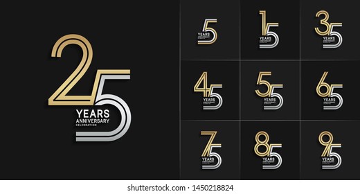 set of anniversary logotype with multiple line style silver and gold color for invitation, greeting card, precious moment, and celebration event