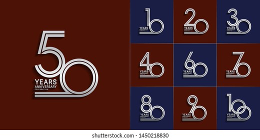 set of anniversary logotype with multiple line style silver color for invitation, greeting card, precious moment, and celebration event