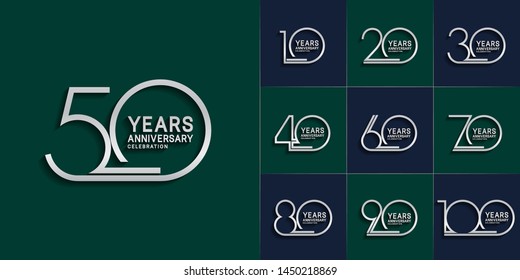 set of anniversary logotype with multiple line style silver color for invitation, greeting card, precious moment, and celebration event