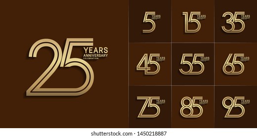 set of anniversary logotype with multiple line style gold color for invitation, greeting card, precious moment, and celebration event