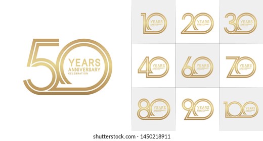 set of anniversary logotype with multiple line style gold color for invitation, greeting card, precious moment, and celebration event