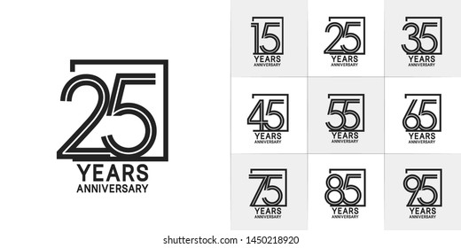 set of anniversary logotype with multiple line style black color for invitation, greeting card, precious moment, and celebration event