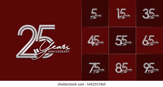 set of anniversary logotype with multiple line style silver color for celebration event, greeting card, invitation and wedding celebration