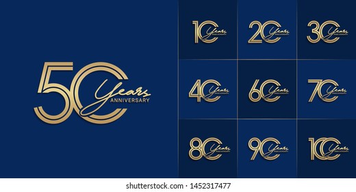 set of anniversary logotype with multiple line style color for celebration event, greeting card, invitation and wedding celebration svg
