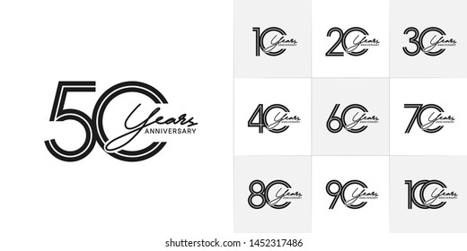 set of anniversary logotype with multiple line style black color for celebration event, greeting card, invitation and wedding celebration