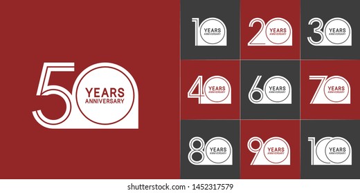 set of anniversary logotype with multiple line style white color for celebration event, greeting card, invitation and wedding celebration