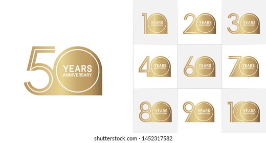 set of anniversary logotype with multiple line style gold color for celebration event, greeting card, invitation and wedding celebration