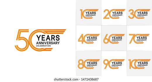 set of anniversary logotype with orange and black color for celebration purpose and special moment