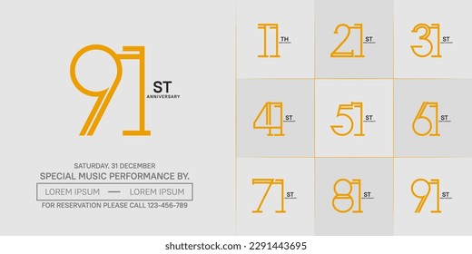 set of anniversary logotype orange and black color for special celebration event