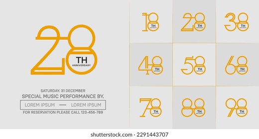 set of anniversary logotype orange and black color for special celebration event