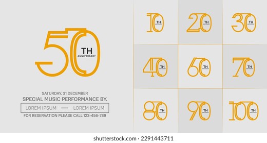set of anniversary logotype orange and black color for special celebration event