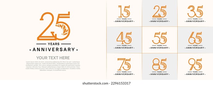 set of anniversary logotype orange and black color and ornament for special celebration event