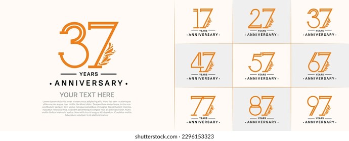 set of anniversary logotype orange and black color and ornament for special celebration event