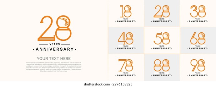 juego de aniversario logotipo de color anaranjado y negro y adorno para evento de celebración especial