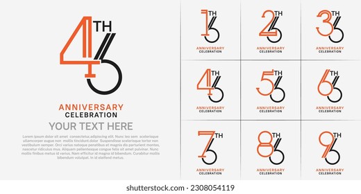 set of anniversary logotype orange and black color for special celebration event