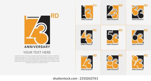 set of anniversary logotype orange and black color in square for special celebration event