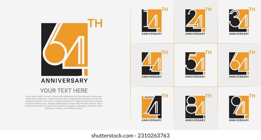 set of anniversary logotype orange and black color in square for special celebration event