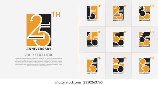 set of anniversary logotype orange and black color in square for special celebration event