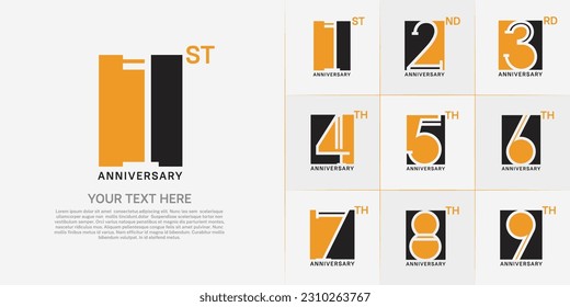 conjunto de años de logotipo de color naranja y negro en cuadrado para un evento de celebración especial