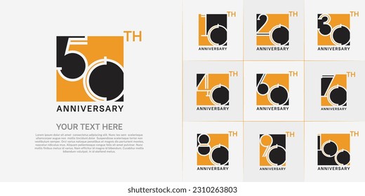 set of anniversary logotype orange and black color in square for special celebration event