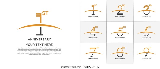 set of anniversary logotype orange and black color with swoosh for special celebration event